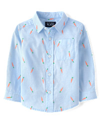 Baby And Toddler Boys Carrot Poplin Button Up Shirt - blue | The Children's Place