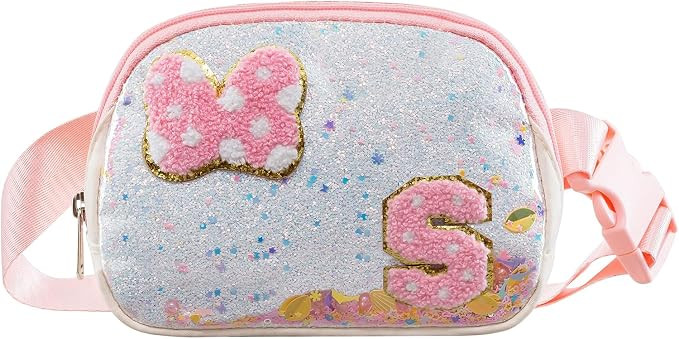 Chenille Initial Letter Bow Mouse Fanny Pack, Waterproof Park Crossbody Bag Christmas Birthday Gi... | Amazon (US)