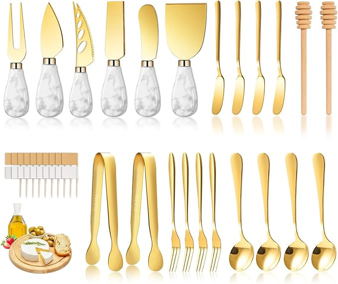 Marble Gold Cheese Knife Set, Ceramic Handle Charcuterie Board Accessories Butter Spreader Knife ... | Amazon (US)