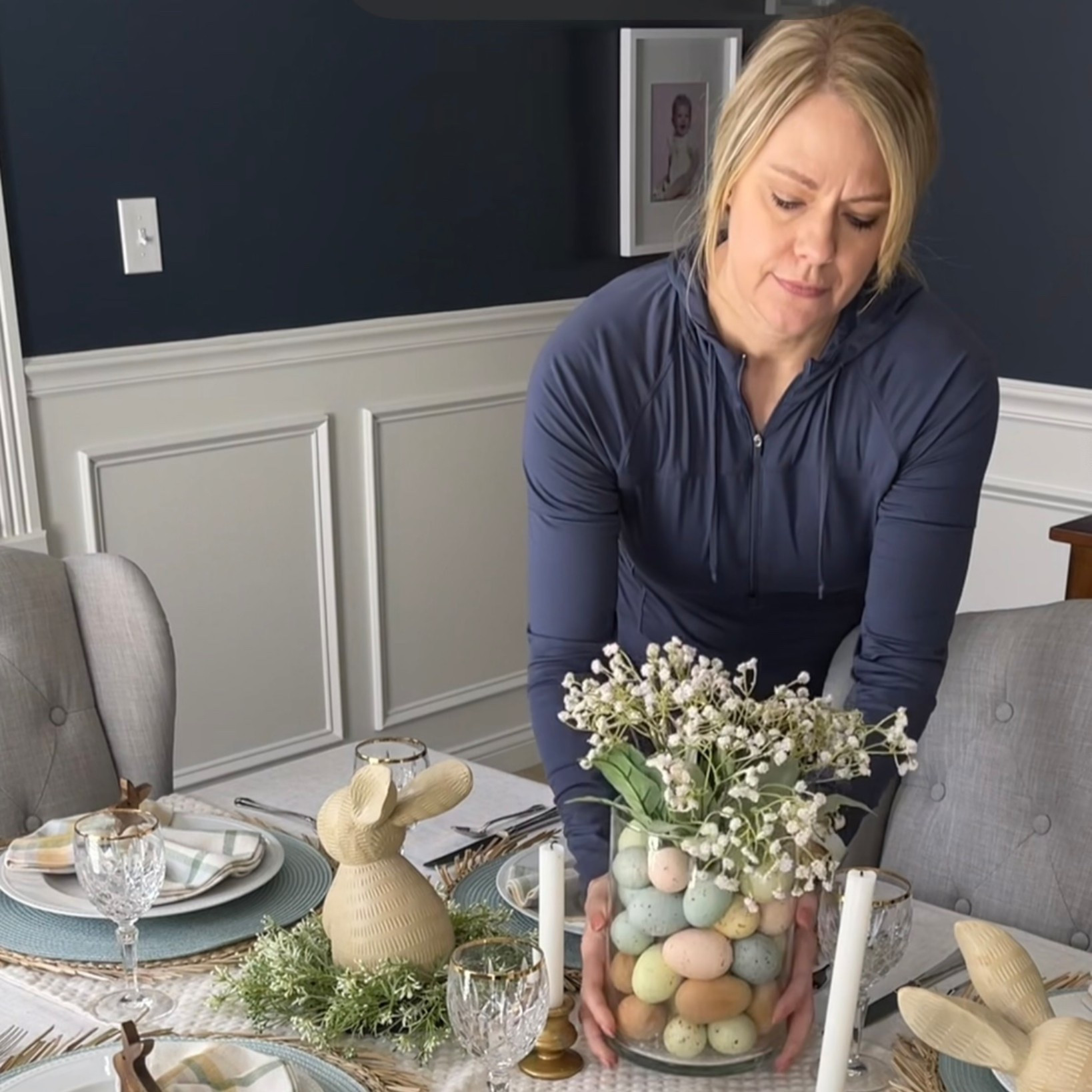 Sharing an Easter tablescape idea you will love! Create this easy egg centerpiece and then surround it with candlesticks and your favorite bunnies nestled into a wreath to add layers of texture! 🐰🥕🌸

#LTKSeasonal #LTKHome