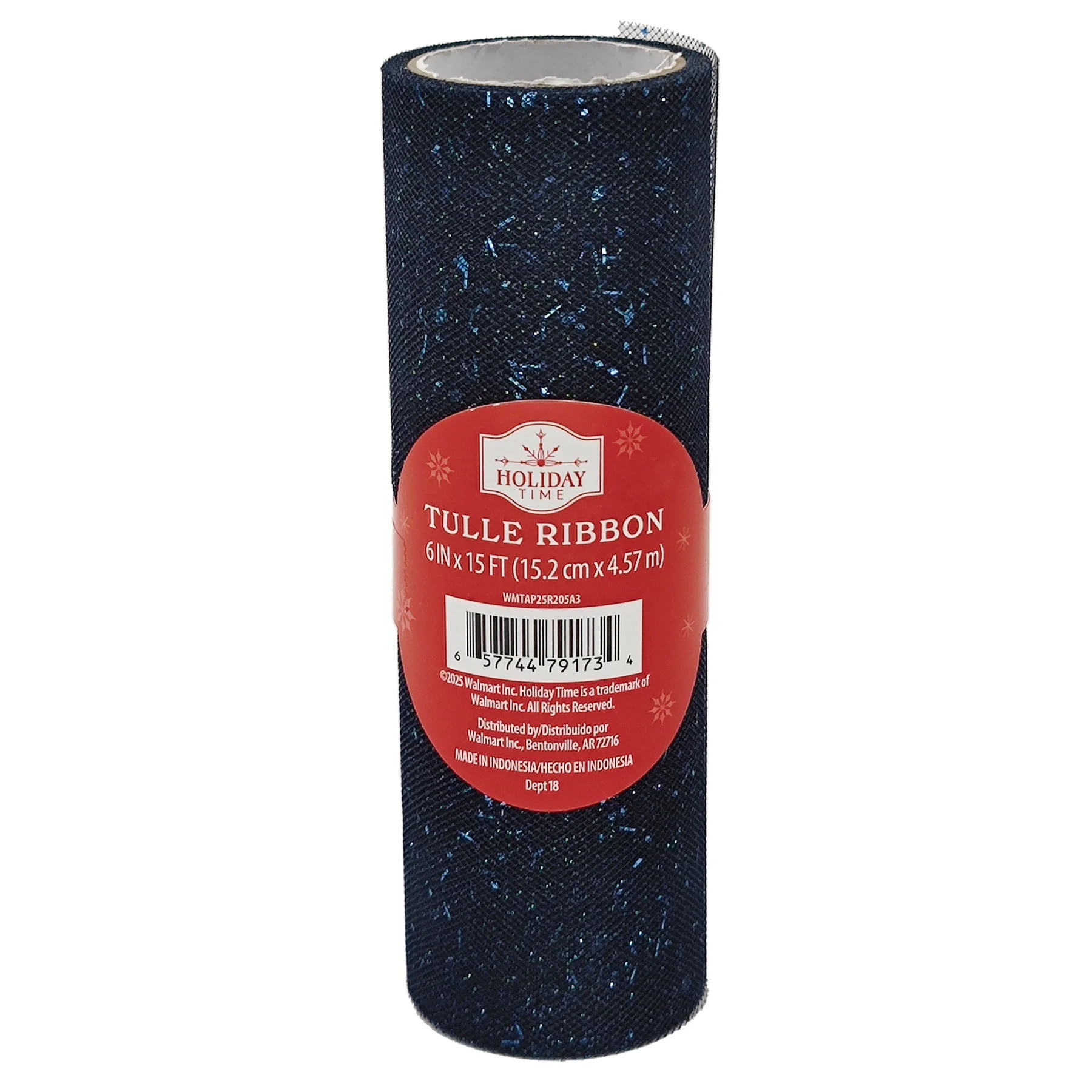 Dark Blue Glitter Tulle Christmas Ribbon, 6" x 15', by Holiday Time | Walmart (US)