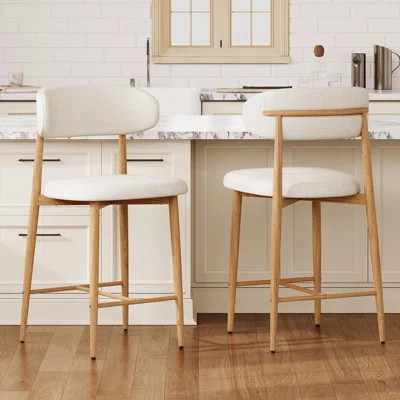 Counter Height Bar Stools Set of 2, Upholstered Counter Stools Modern Barstools with Metal Legs for Kitchen Island Dining Room, Beige | Wayfair North America