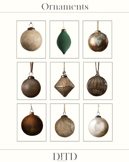 My favorite Christmas tree ornaments. I’m loving brown ornaments with varying textures this season.



#LTKHoliday #LTKhome #LTKSeasonal