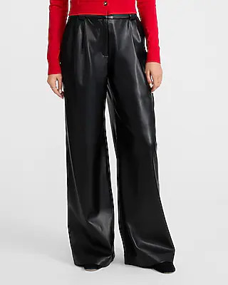 Faux Leather High Waisted Relaxed Trouser | Express