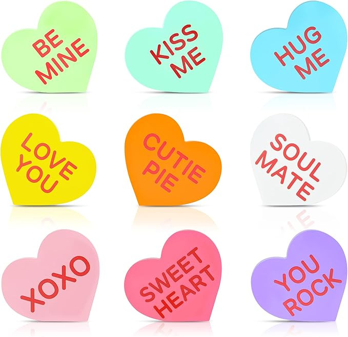 9 Pieces Valentine's Day Heart Wood Sign Candy Conversation Heart Tray Decor Pastel Love Heart Va... | Amazon (US)