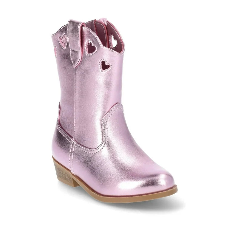 Wonder Nation Little Girls and Big Girls Metallic Heart Cowgirl Western Boot | Walmart (US)