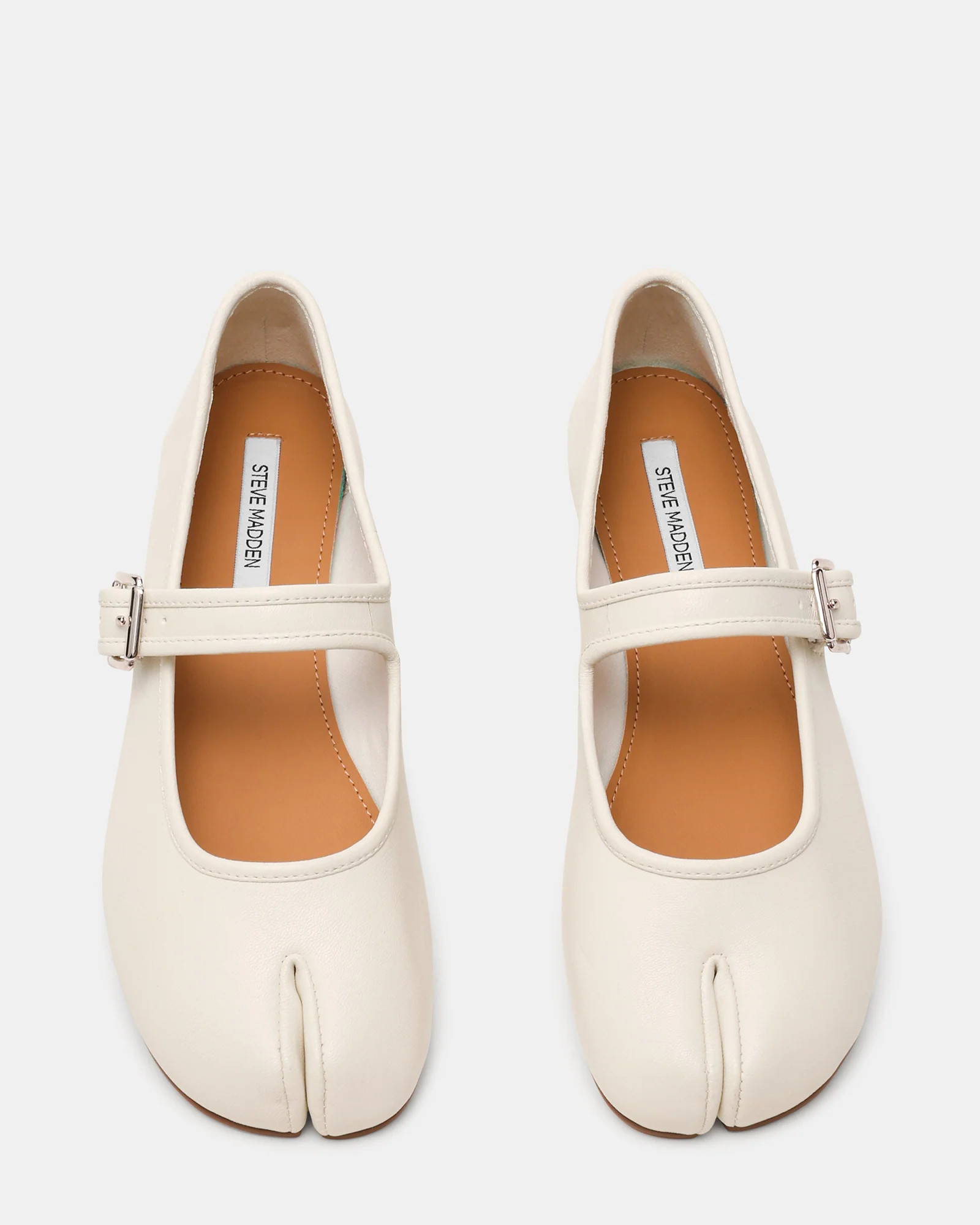 CALARA White Leather Tabi Mary Jane Split Toe Ballet Women's Flat | Steve Madden (US)