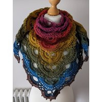 Hand Crocheted Triangle Mandala Virus Shawl Scarf | Etsy (US)