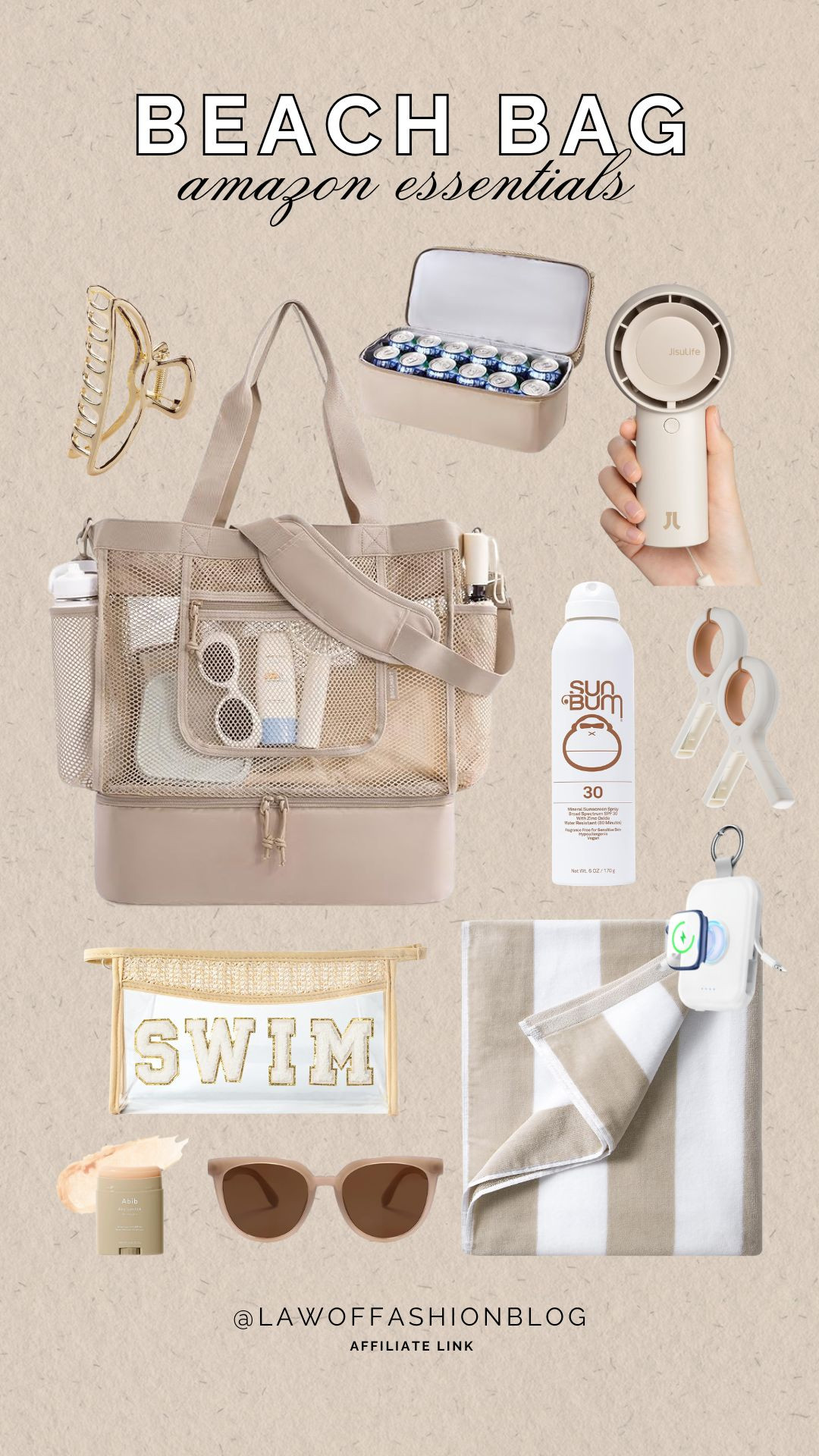 Keeping it simple with just the beach bag essentials I actually use for an easy, stress-free day in the sun. ☀️

Amazon finds, affordable beach bag essentials, sunscreen must haves, beach beauty finds, handheld fan, beach towel, beach tote bag, towel clips, portable charger, simple beach packing list, minimal beach essentials, summer beach day, vacation must haves, beach day routine, everyday essentials summer, neutral style.  

 #LTKSwim #LTKTravel