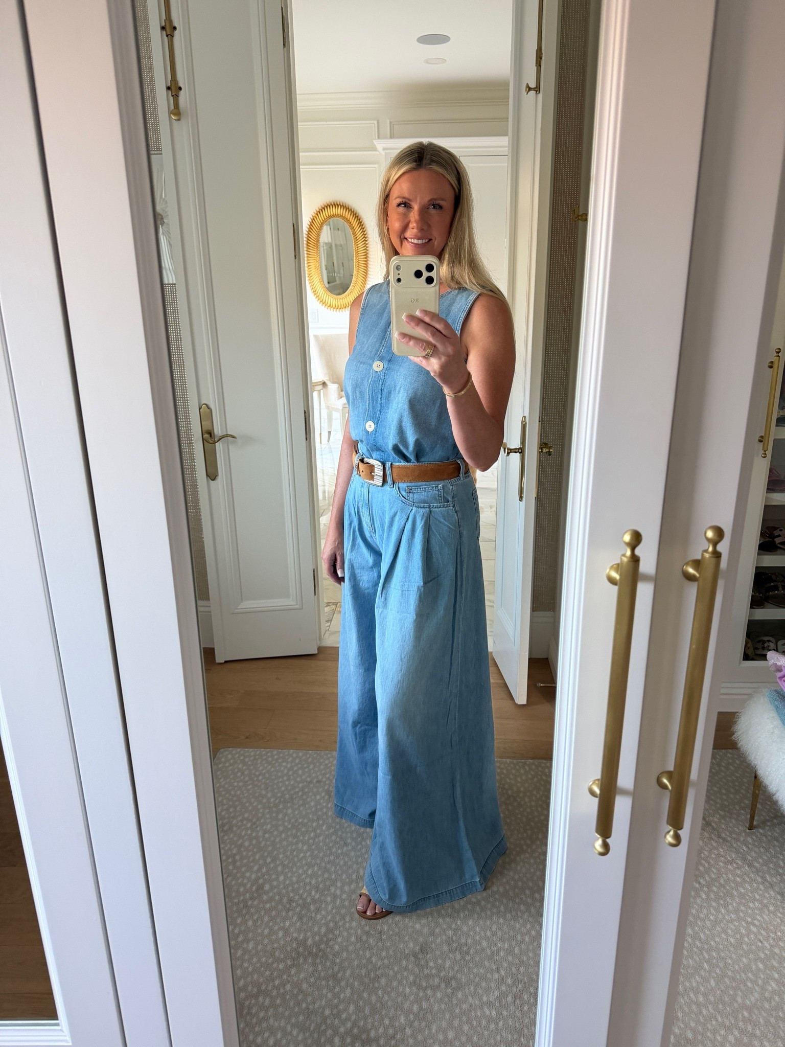 I love these light weight denim pieces for summer! Mix and match them! I love these light weight, flare jeans so much! They run true to size. The denim tank as well. Both look perfect paired with this suede belt.

#LTKOver40