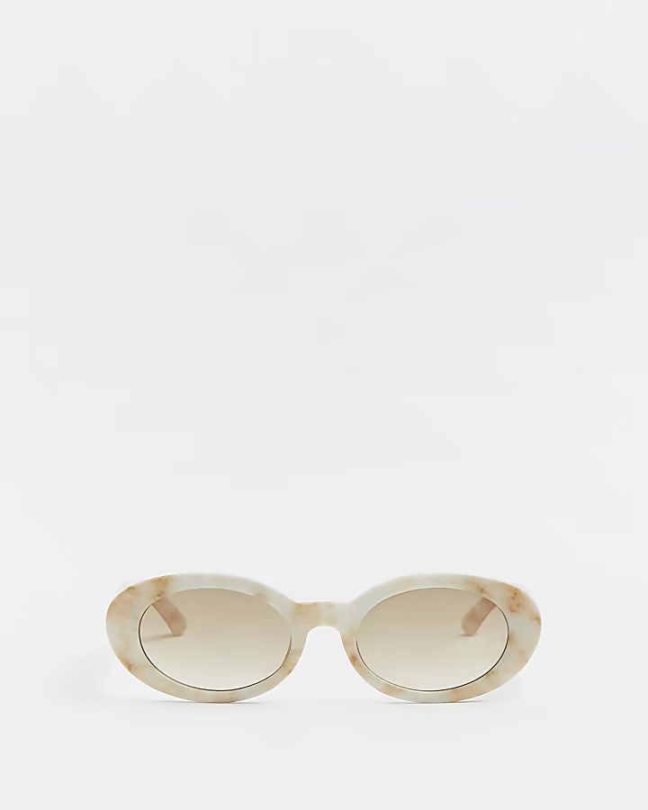 Cream oval slim sunglasses | River Island (UK & IE)