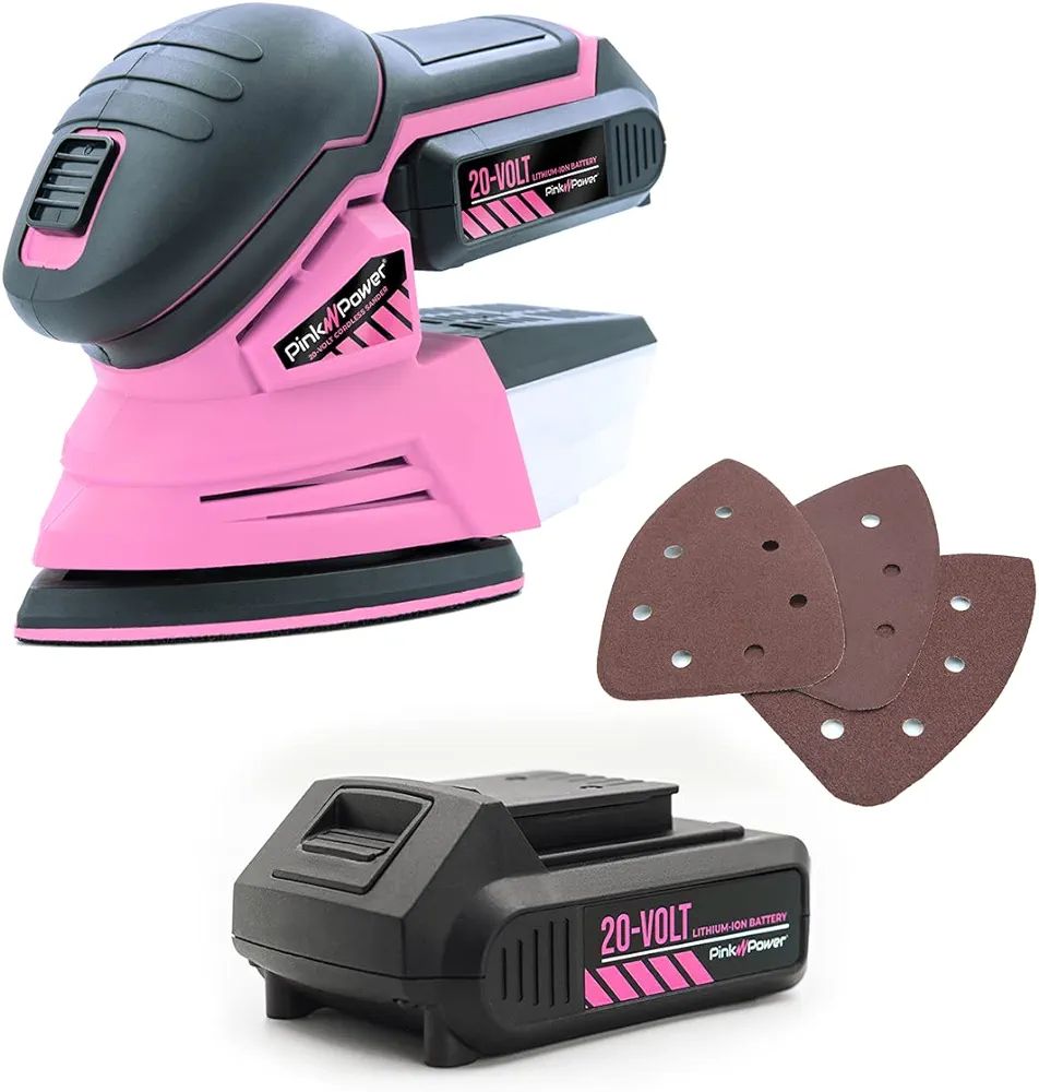 Pink Power Detail Sander for Woodworking 20V Cordless Electric Hand Sander for Wood Furniture - M... | Amazon (US)