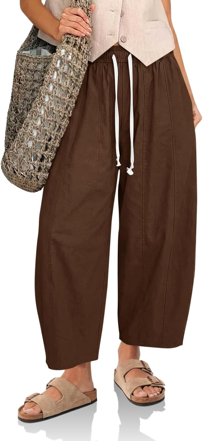 Cicy Bell Womens Baggy Barrel Pant High Waisted Drawstring Cropped Trousers | Amazon (US)