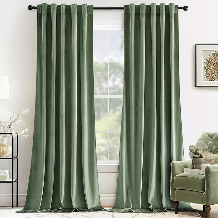 MIULEE Sage Green Velvet Curtains 96 inches Long - Luxury Blackout Curtains for Bedroom Living Ro... | Amazon (US)