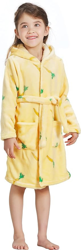 ECHERY Boys Girls Robe Hooded Bathrobe Toddler Robes Soft Coral Fleece Pajamas Unisex Dressing Go... | Amazon (US)