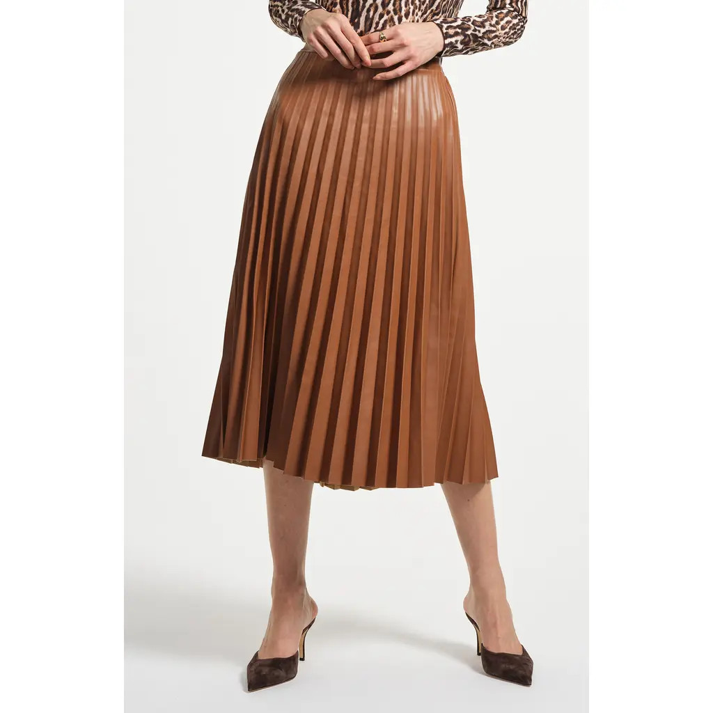 Isaac Mizrahi New York Faux Leather Accordion Pleat Midi Skirt in Caramel at Nordstrom, Size Medi... | Nordstrom