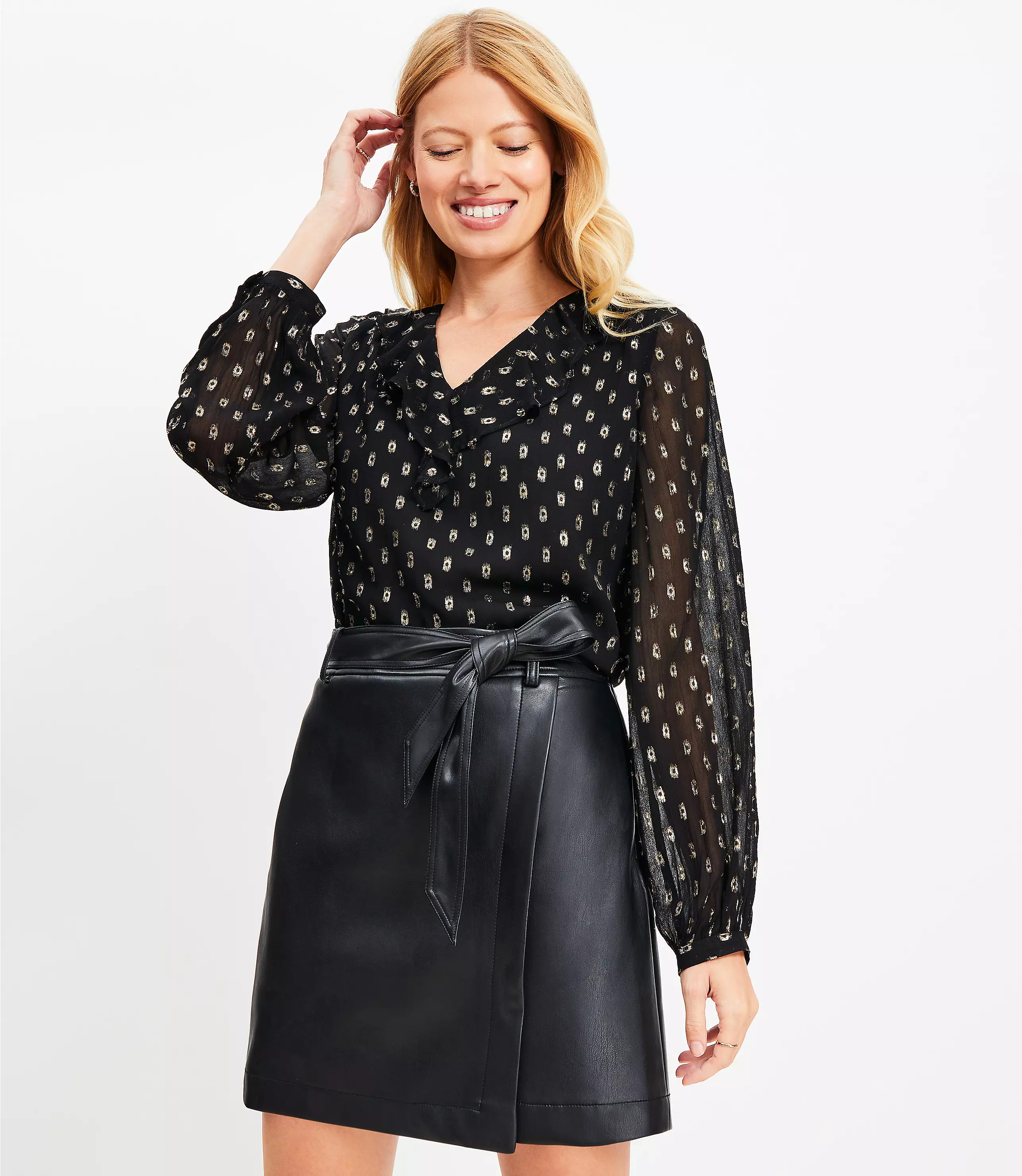 Faux Leather Tie Waist Wrap Mini Skirt | LOFT
