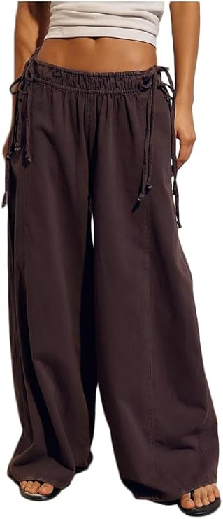 Chunersha Womens Casual Drawstring Baggy Palazzo Pants, Washed Boho Wide Leg Trousers with Pocket... | Amazon (US)
