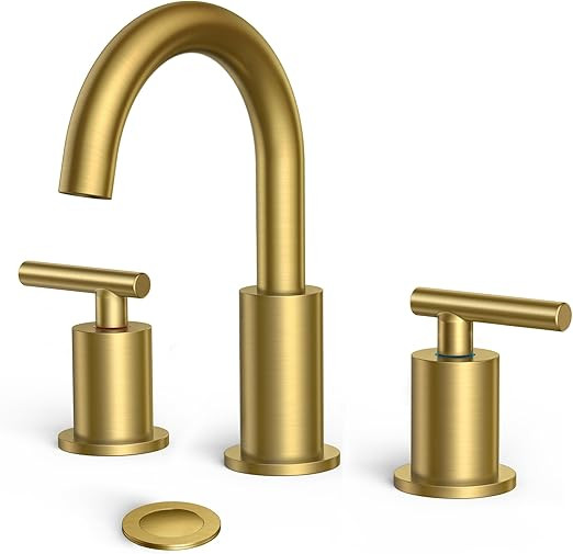 FORIOUS Brushed Gold Bathroom Faucet 3 Hole, Two Handle Bathroom Sink Faucet Gold with Metal Over... | Amazon (US)