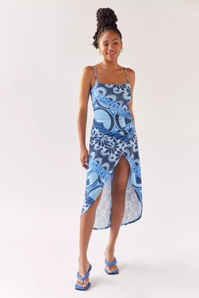UO Solana Printed Split-Hem Midi Dress | Urban Outfitters (US and RoW)