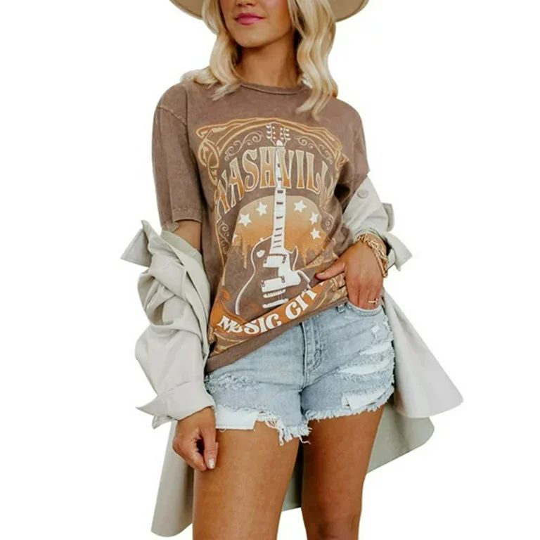 XCHQRTI Nashville Shirt Women Nashville Music Tee Shirt Tennessee Country Concert Graphic Tees Gu... | Walmart (US)