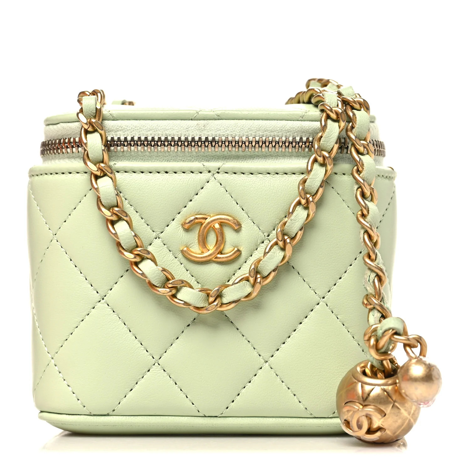 Chanel Lambskin Quilted Pearl Crush Mini Vanity Case With Chain Light Green 1874334 | FASHIONPHILE (US)