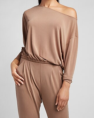 Silky Sueded Jersey Off The Shoulder Tee | Express