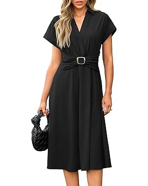 Newshows Women Button Down Tailored Fitted Shift Dress Free Wrinkle Wear to Work Business Casual ... | Amazon (US)