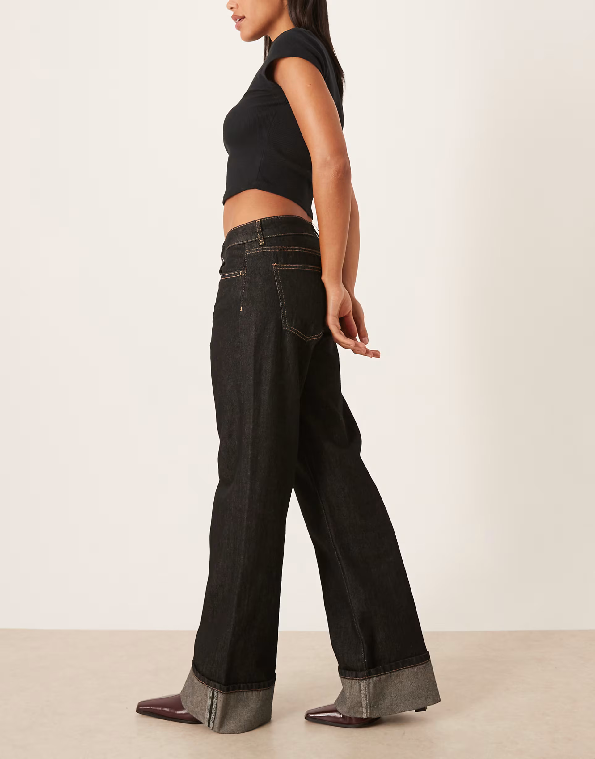 Gina Tricot low waist fold up jeans in darkwash blue | ASOS | ASOS (Global)