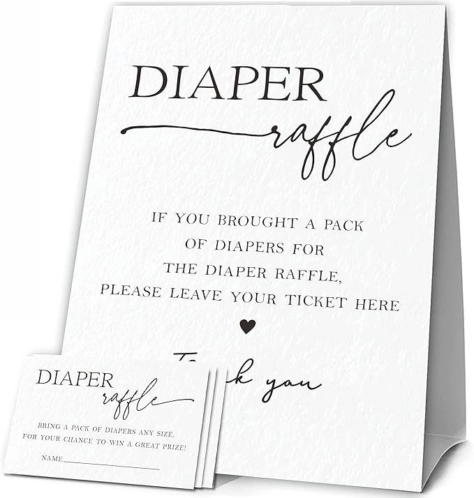 JCVUK Baby Shower Games, 1 Diaper Raffle Standing Sign with 50 Diaper Raffle Tickets, Minimalist ... | Amazon (US)