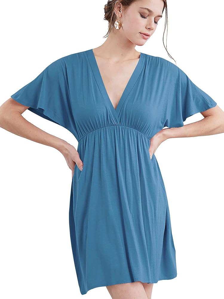 Lock and Love Womens Short Sleeve Kimono Style Deep V Neck Casual Summer Dress S-3XL Plus Size | Amazon (US)