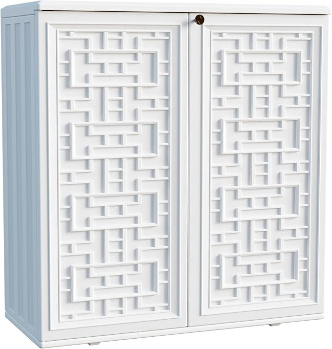 Indoor Outdoor Storage Cabinet Waterproof with Shelf, Off White Plastic Outdoor Cabinets for Pati... | Amazon (US)
