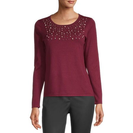Liz Claiborne Womens Scoop Neck Long Sleeve Pullover Sweater, Medium , Red | JCPenney