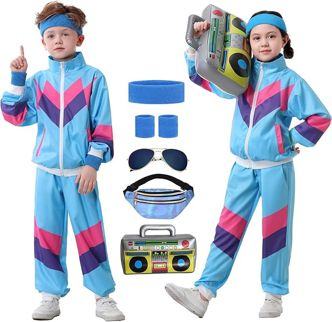Ezuwail Kids 80s 90s Tracksuit Outfit for Boys Girls 6Pcs Unisex Retro Windbreaker Toddler Workou... | Amazon (US)