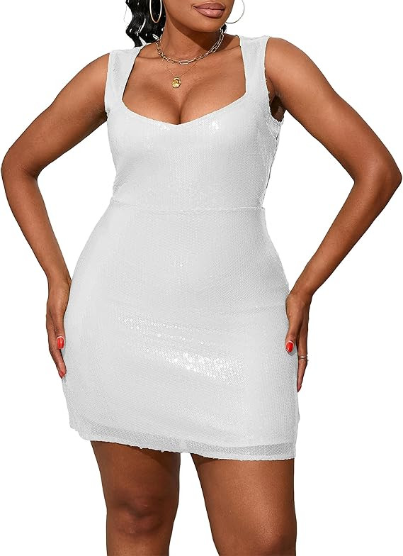 IWFEV Sequins Spaghetti Strap Dress Glitter V Neck Midi Dress Sparkly Women's Party Cocktail Mini... | Amazon (US)