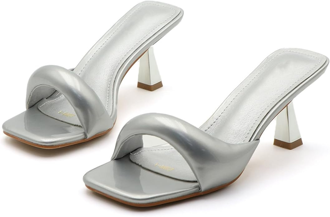 Women's Patent Leather One-Strap Low-Heeled Slip-On Fashion Sandals Sexy Square Open Toe Comforta... | Amazon (US)