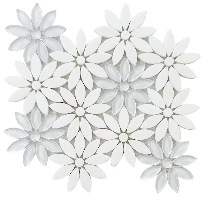 allen + roth White 10-in x 11-in Polished Glass/Stone Patterned Mosaic Wall Tile (11.4-sq. ft/ Ca... | Lowe's