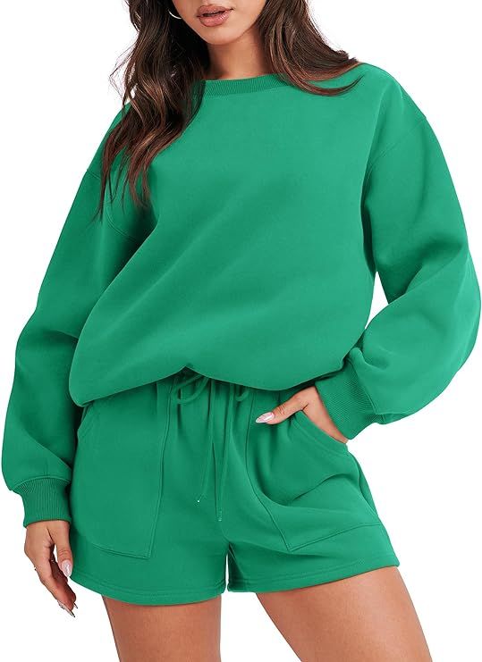 ANRABESS Women 2 Piece Outfits Sweatsuit Oversized Sweatshirt & Lounge Shorts 2023 Casual Cozy Pa... | Amazon (US)
