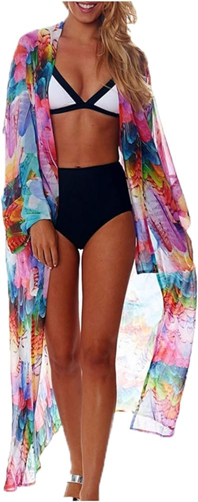 Wander Agio Womens Bikini Cover Ups Beach Casual Dress Coverup Swimsuits Long Cardigan Buttons Ch... | Amazon (US)
