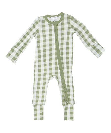 Sage & White Gingham Two-Way Zip-Up Playsuit - Newborn & Infant | Zulily