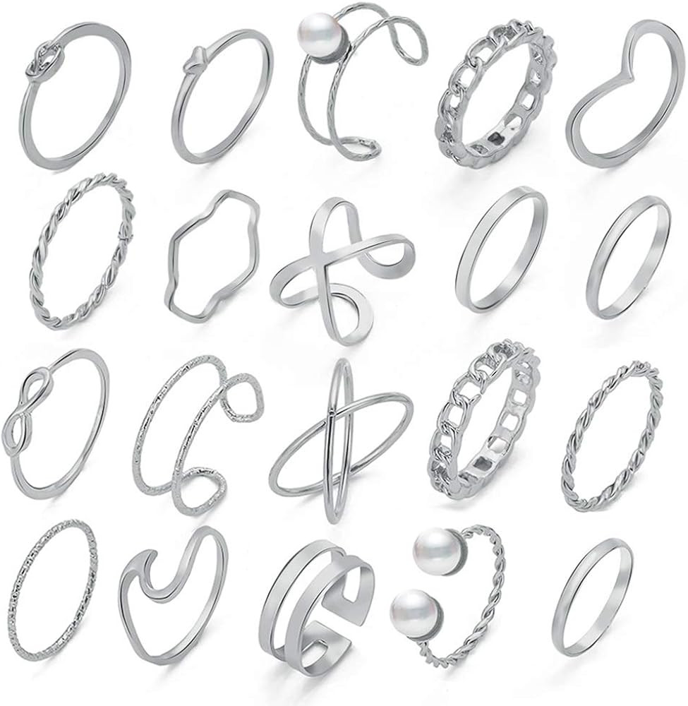 20 Pcs Vintage Knuckle Stackable Rings Set for Women, Bohemian Gold/Silver Plated Comfort Fit VSCO W | Amazon (US)