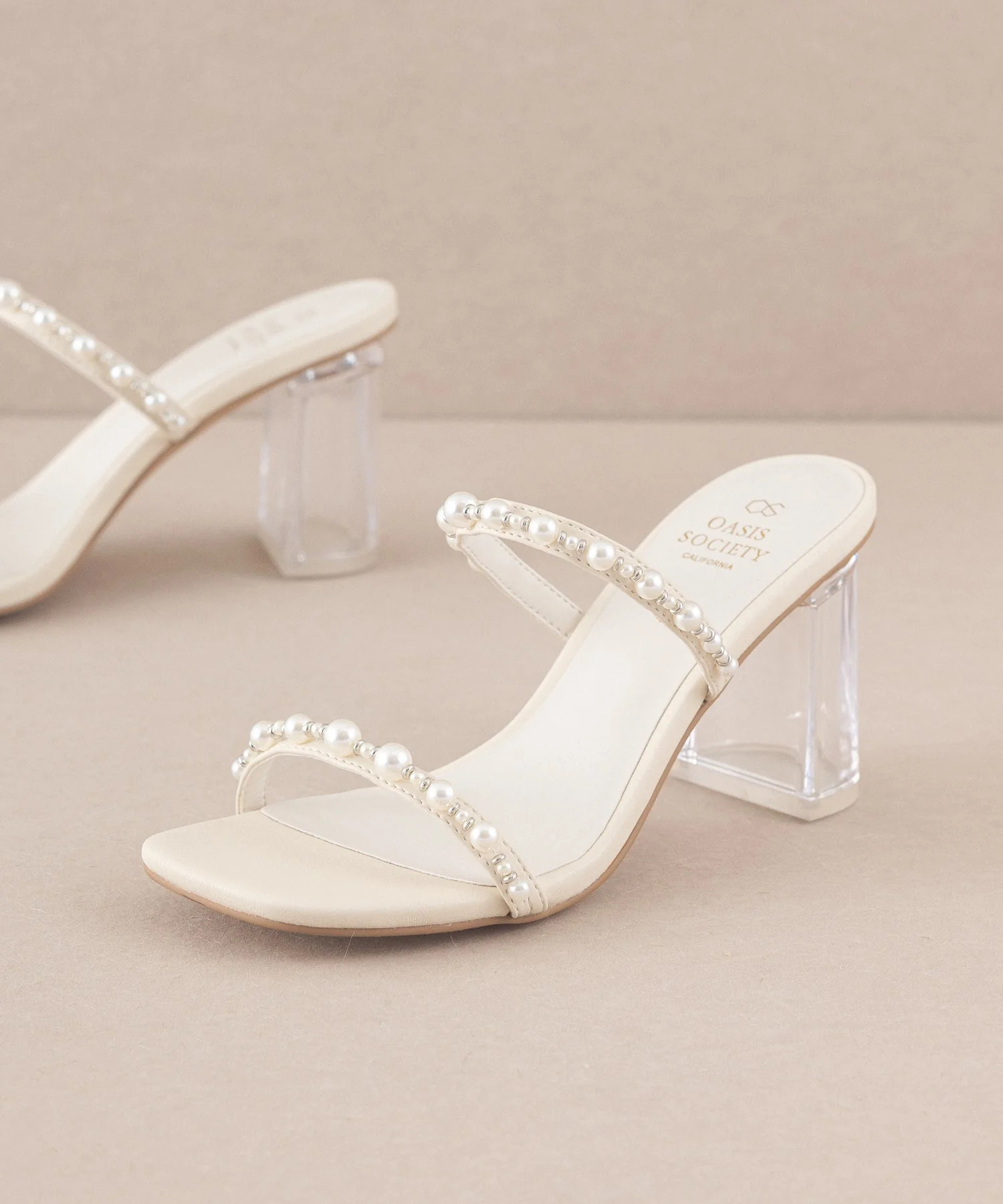The Mae | Beige Strappy Pearl Heel | Oasis Society