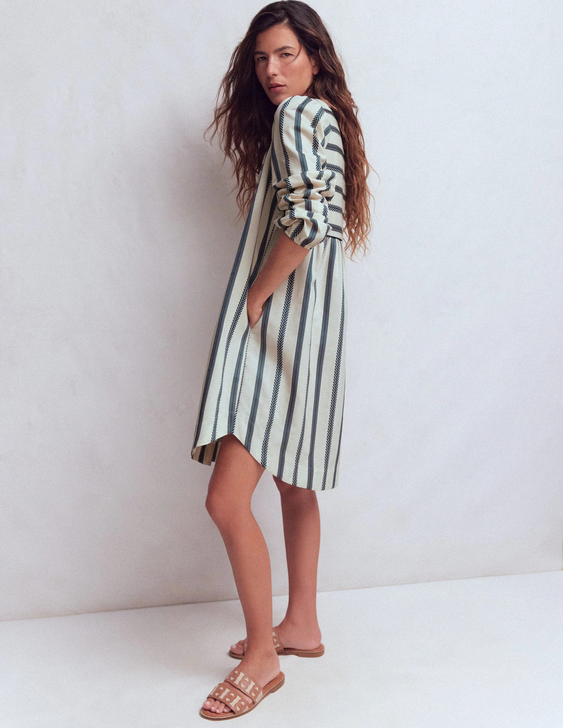 Pia Cotton Yoke Dress-Blue Stripe | Boden (US)