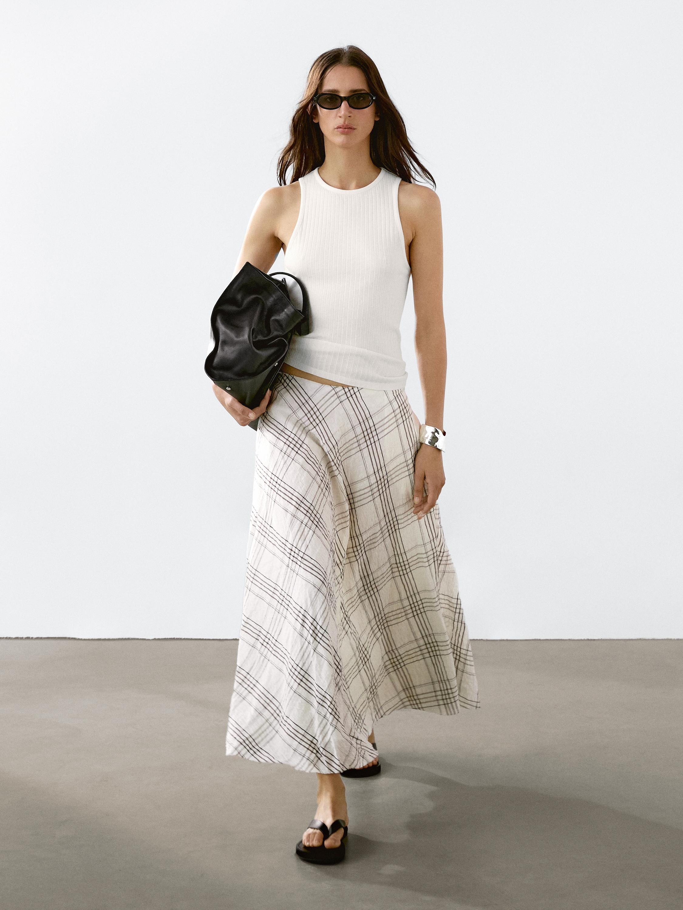 Flowing check midi skirt | Massimo Dutti UK