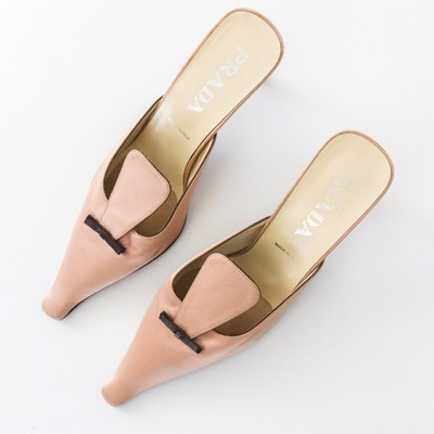 Vintage Prada Nude Satin Mules Pointed Toe Flared Kitten Heels Sliders EU 37.5  | eBay | eBay US