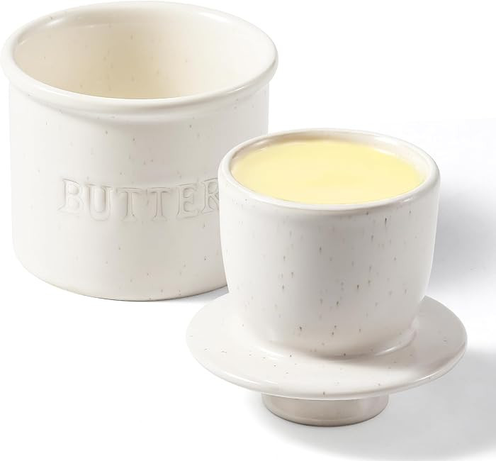 Butter Crock with Lid for Countertop - Ceramic French Butter Dish for Spreadable Soft Butter, But... | Amazon (US)
