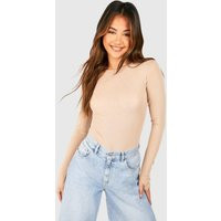 Womens Textured Sheer Long Sleeve One Piece - Beige - 2 | boohoo (US & Canada)