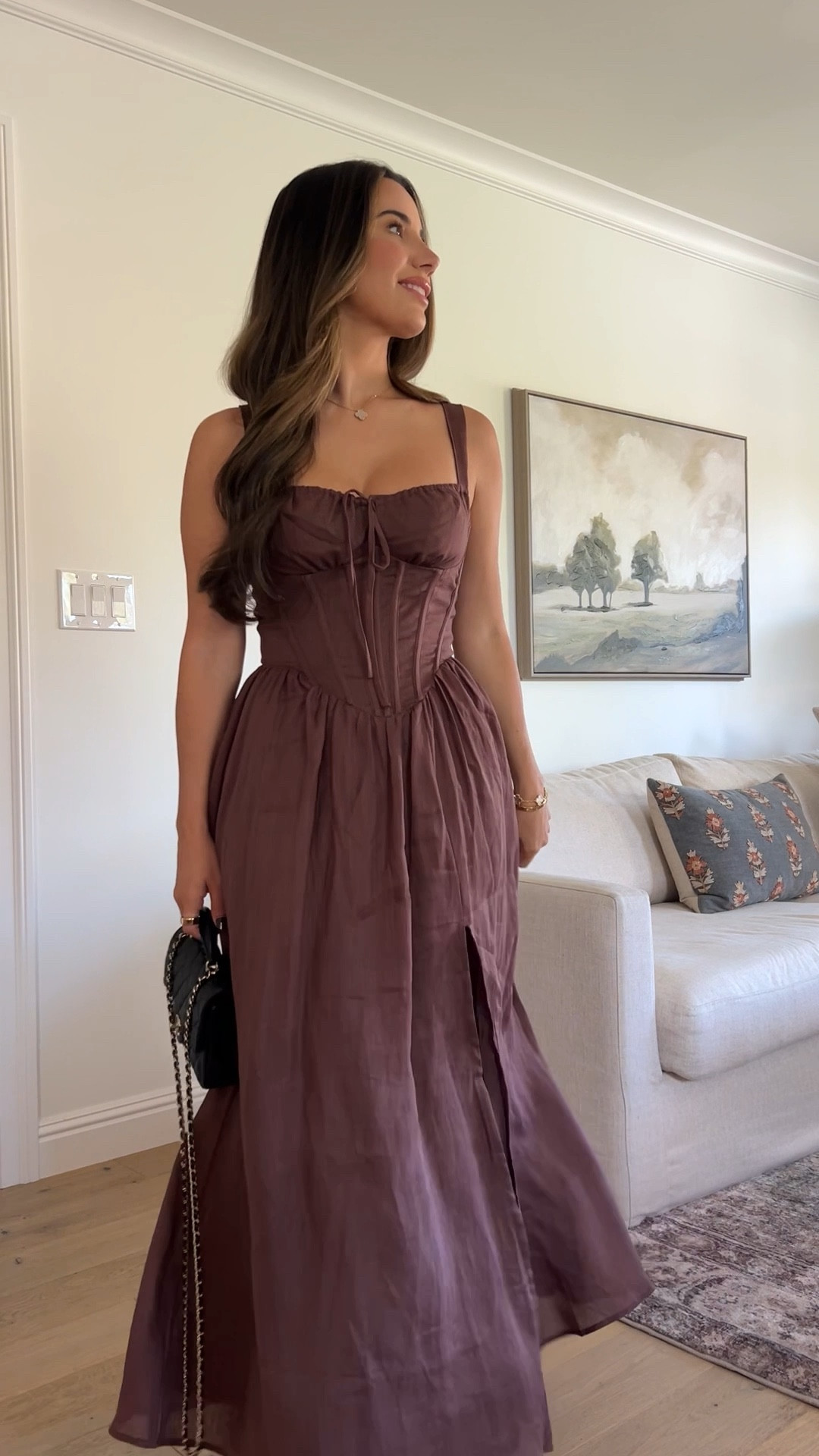 The prettiest fall brown corset dress. I’m wearing a size extra small / 0 