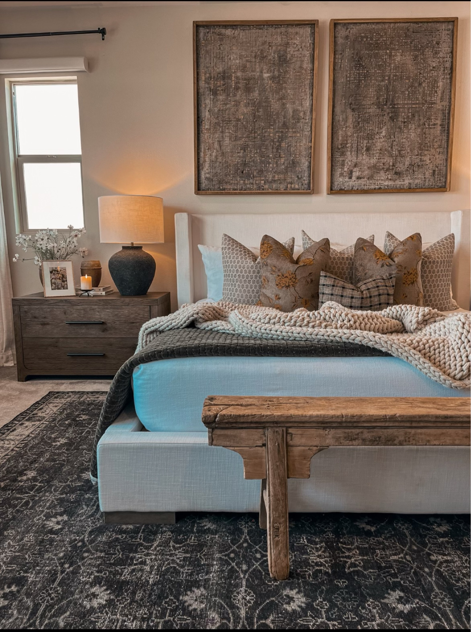 Bedroom details & looks for less ! 🤎#LTKhome
.
NOTE: bed frame, nightstands and rug linked all look for less options. The items within this photo are from Restoration Hardware 

#LTKU