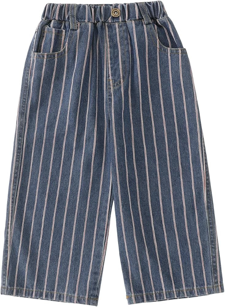IZYJOY Kids Jeans Toddler Boy Girl Striped Wide Leg Denim Pants Loose Jeans | Amazon (US)